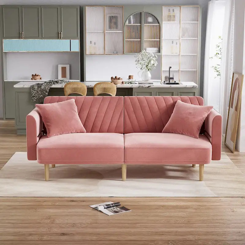 Ouyessir Canapé futon convertible capitonné avec accoudoirs pliables