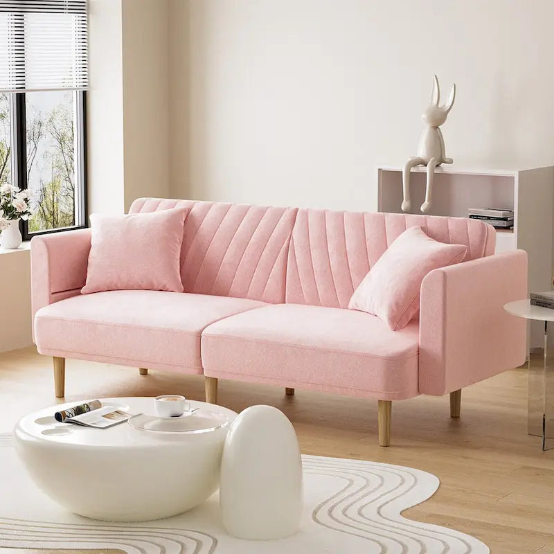 Ouyessir Canapé futon convertible capitonné avec accoudoirs pliables