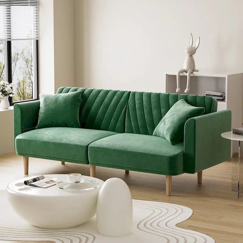 Ouyessir Canapé futon convertible capitonné avec accoudoirs pliables