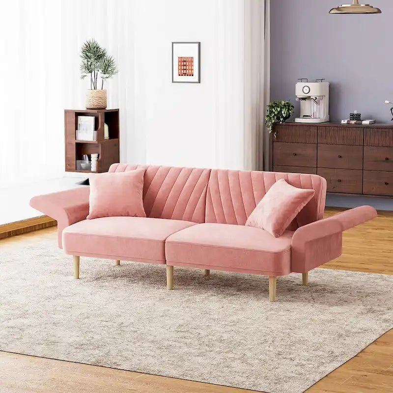 Ouyessir Canapé futon convertible capitonné avec accoudoirs pliables