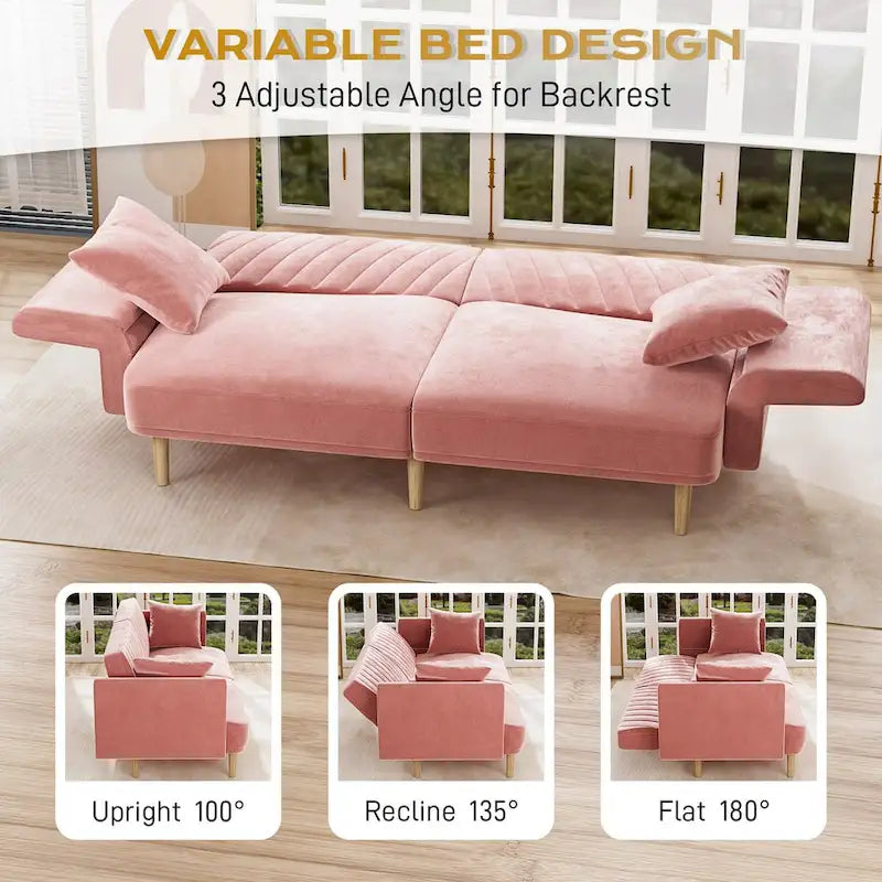 Ouyessir Canapé futon convertible capitonné avec accoudoirs pliables
