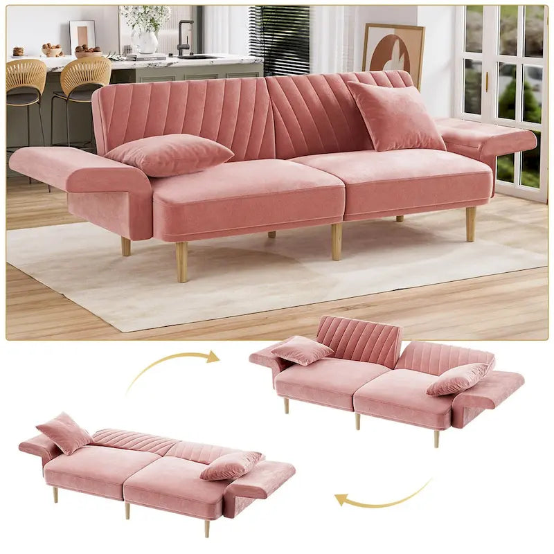 Ouyessir Canapé futon convertible capitonné avec accoudoirs pliables