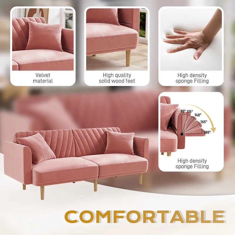 Ouyessir Canapé futon convertible capitonné avec accoudoirs pliables