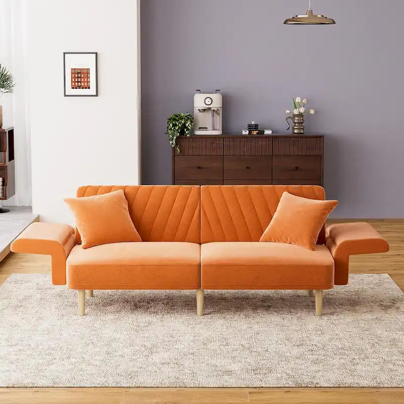 Ouyessir Canapé futon convertible capitonné avec accoudoirs pliables