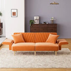 Ouyessir Canapé futon convertible capitonné avec accoudoirs pliables