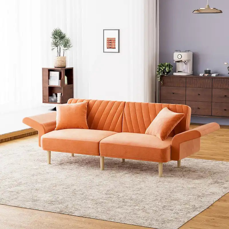 Ouyessir Canapé futon convertible capitonné avec accoudoirs pliables