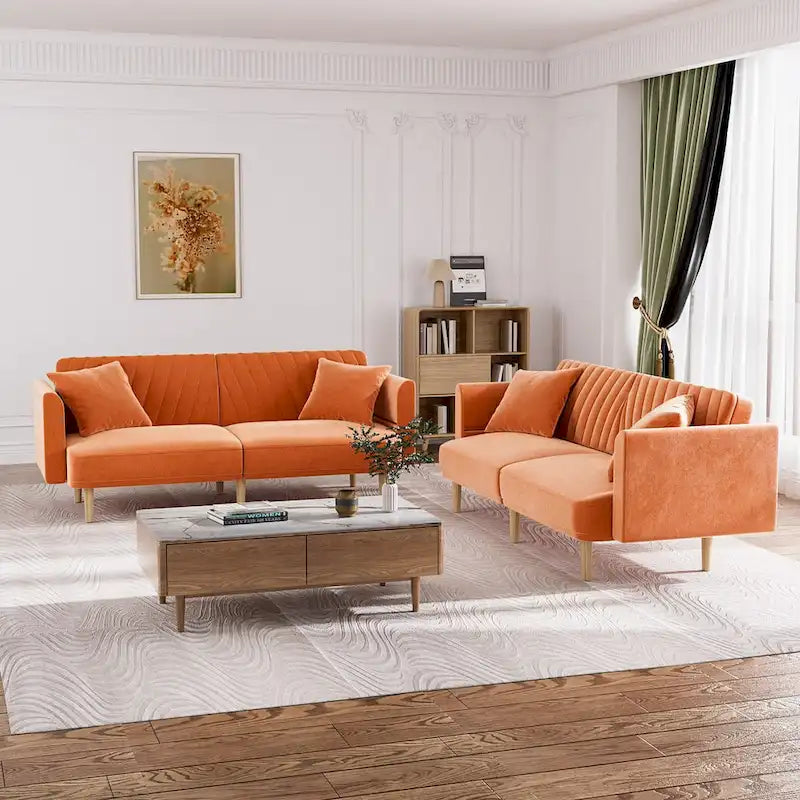 Ouyessir Canapé futon convertible capitonné avec accoudoirs pliables