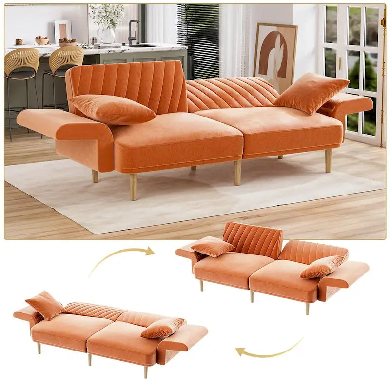 Ouyessir Canapé futon convertible capitonné avec accoudoirs pliables