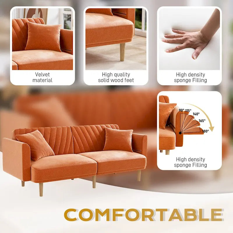 Ouyessir Canapé futon convertible capitonné avec accoudoirs pliables