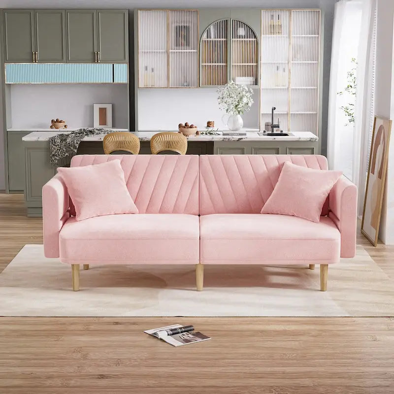 Ouyessir Canapé futon convertible capitonné avec accoudoirs pliables