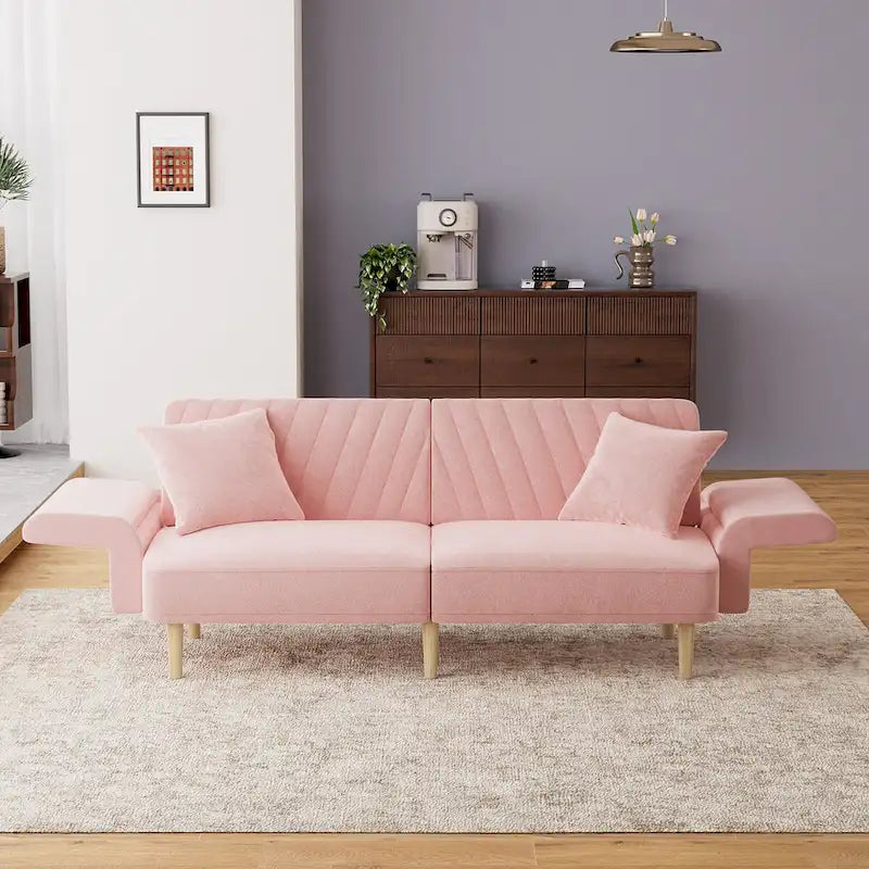 Ouyessir Canapé futon convertible capitonné avec accoudoirs pliables