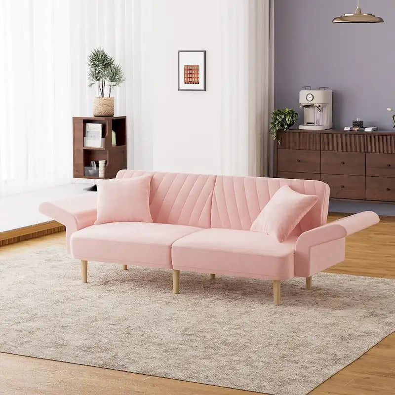 Ouyessir Canapé futon convertible capitonné avec accoudoirs pliables