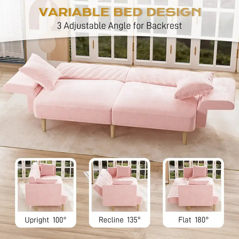 Ouyessir Canapé futon convertible capitonné avec accoudoirs pliables