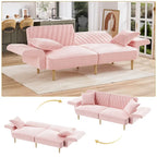 Ouyessir Canapé futon convertible capitonné avec accoudoirs pliables