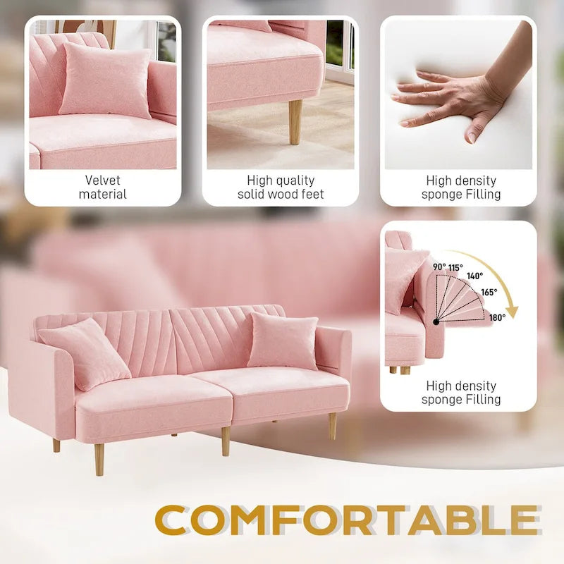 Ouyessir Canapé futon convertible capitonné avec accoudoirs pliables