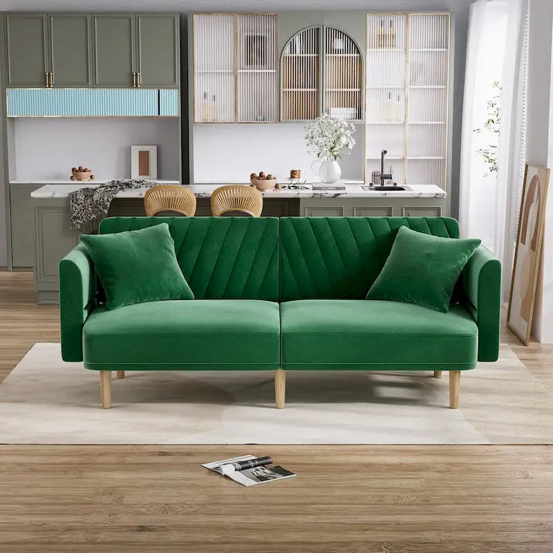 Ouyessir Canapé futon convertible capitonné avec accoudoirs pliables