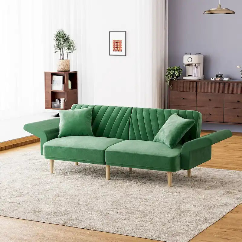 Ouyessir Canapé futon convertible capitonné avec accoudoirs pliables