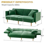 Ouyessir Canapé futon convertible capitonné avec accoudoirs pliables