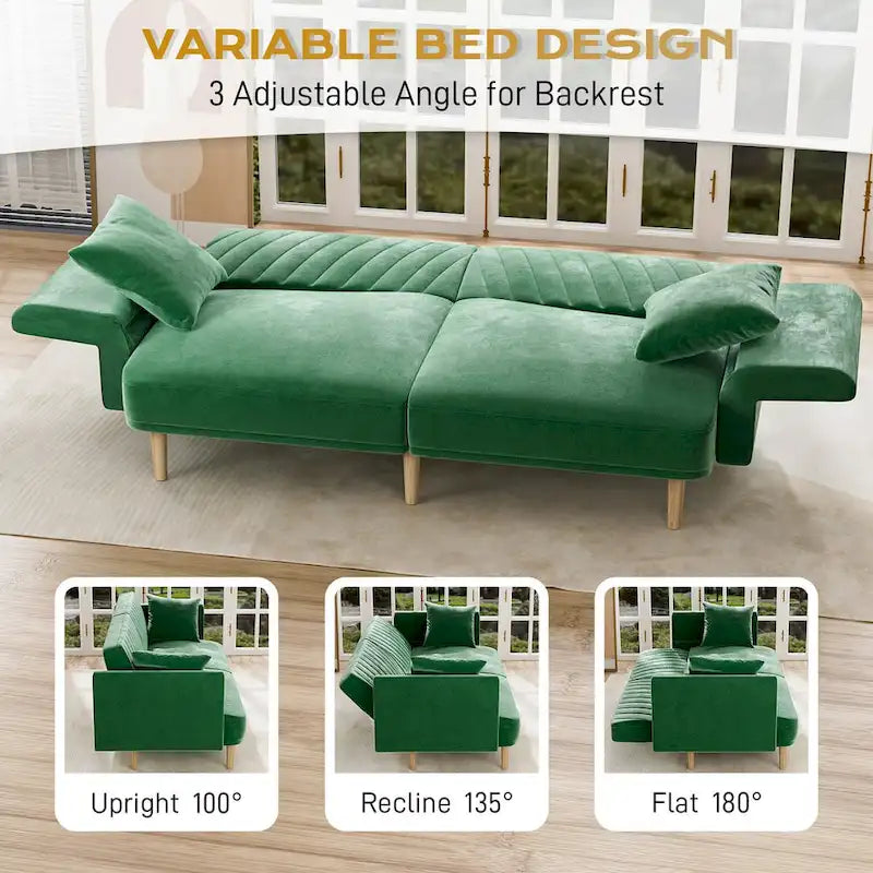 Ouyessir Canapé futon convertible capitonné avec accoudoirs pliables