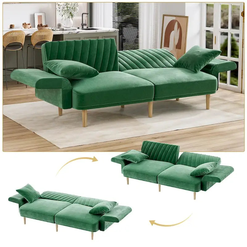 Ouyessir Canapé futon convertible capitonné avec accoudoirs pliables