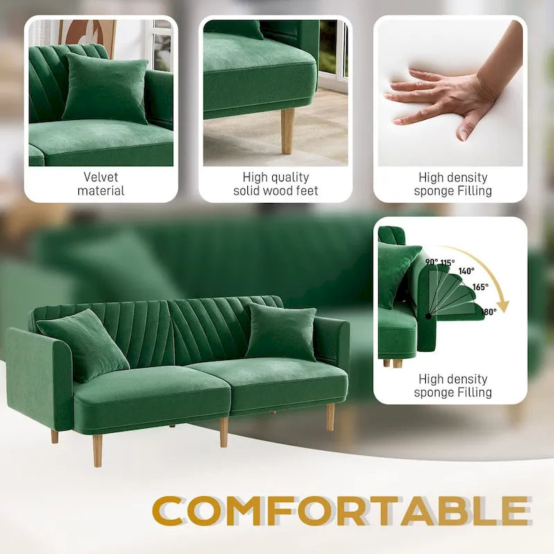 Ouyessir Canapé futon convertible capitonné avec accoudoirs pliables