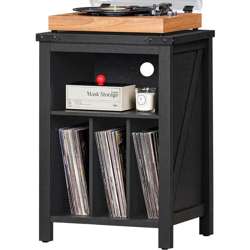 Meuble pour platine vinyle avec rangement pour disques - 15,74P x 19,68L x 29,01H