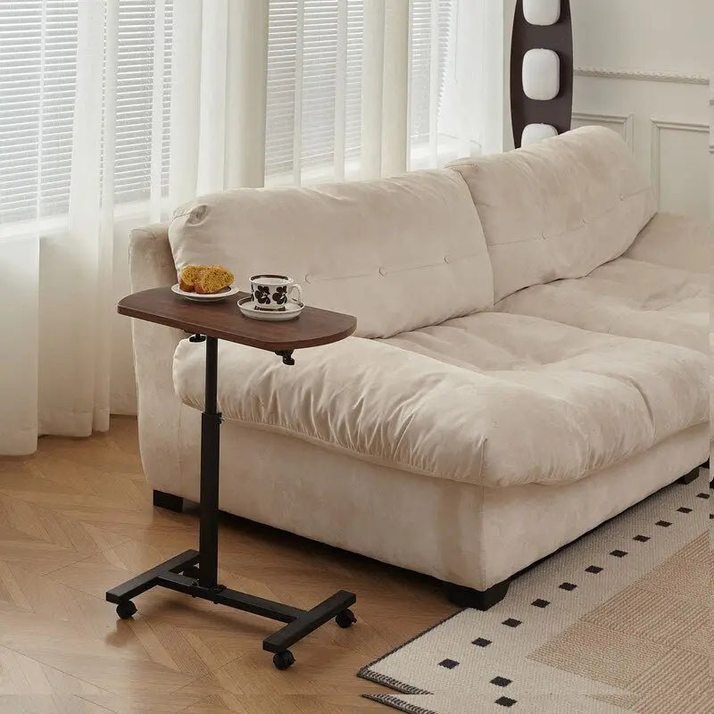 Table d'appoint en C, table de canapé avec cadre en métal et plateau pivotant à 360 degrés réglable en hauteur