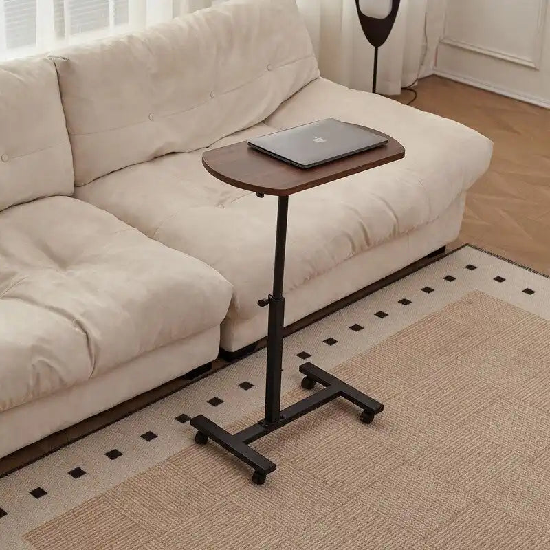 Table d'appoint en C, table de canapé avec cadre en métal et plateau pivotant à 360 degrés réglable en hauteur