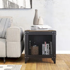 Table basse et table d'appoint de rangement en acier noyer foncé de style rustique
