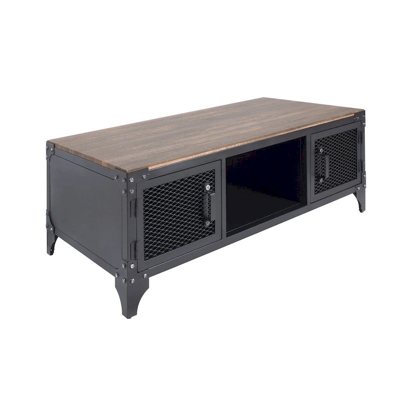 Table basse et table d'appoint de rangement en acier noyer foncé de style rustique