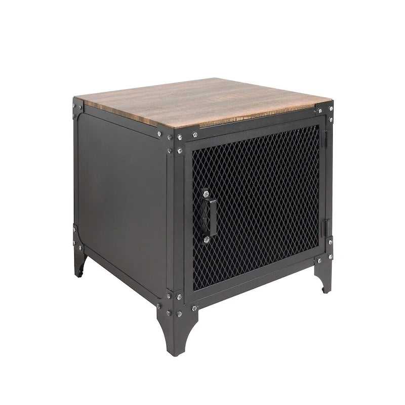 Table basse et table d'appoint de rangement en acier noyer foncé de style rustique