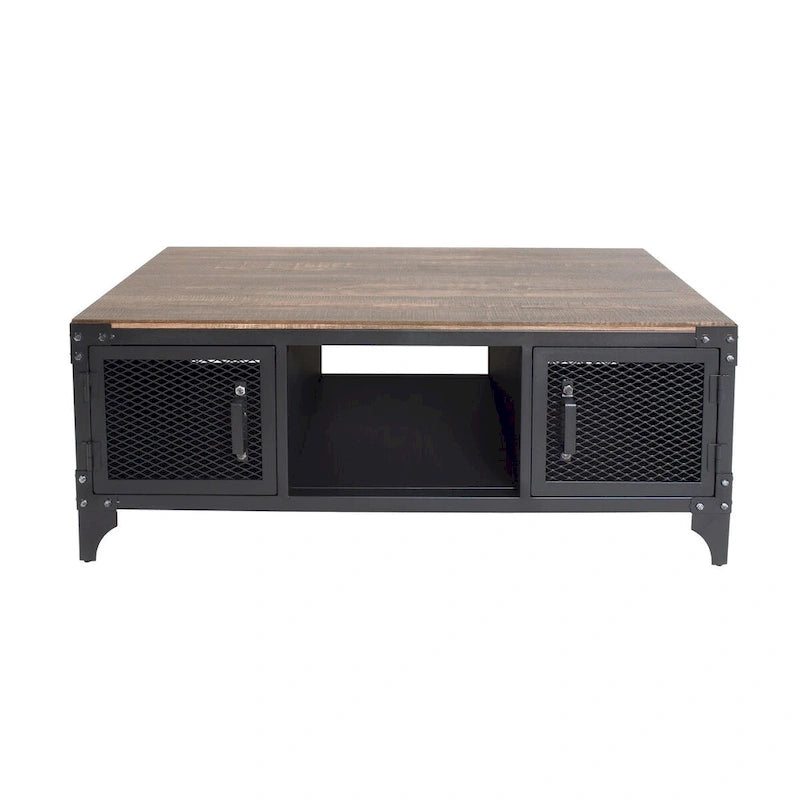 Table basse et table d'appoint de rangement en acier noyer foncé de style rustique