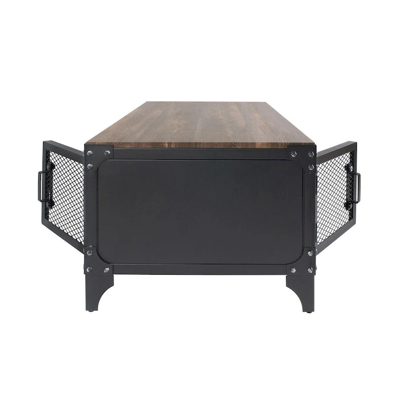 Table basse et table d'appoint de rangement en acier noyer foncé de style rustique