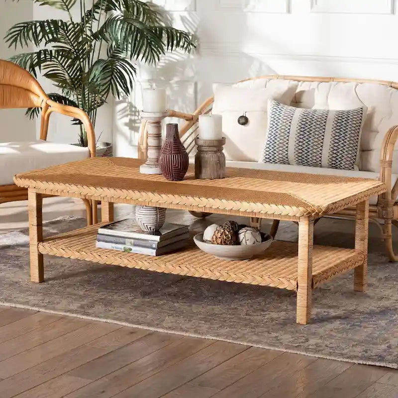 Minahasa Bohemian Light Honey Braided Rattan Coffee Table