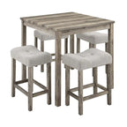 Table carrée en bois massif avec quatre chaises de salle à manger rembourrées