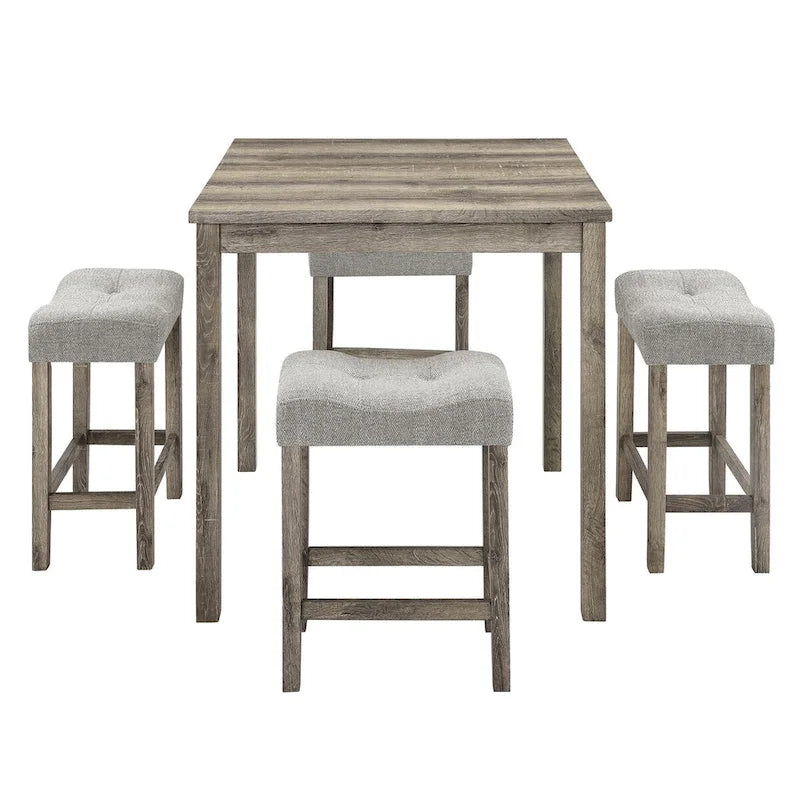 Table carrée en bois massif avec quatre chaises de salle à manger rembourrées