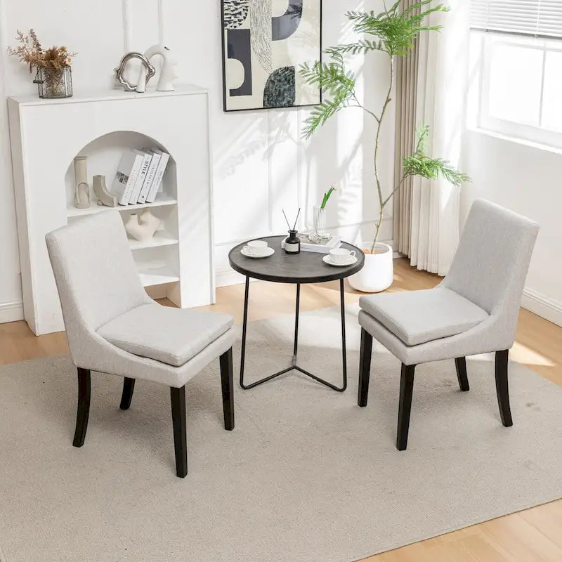 Lot de 2 chaises de salle à manger modernes, chaises de cuisine et de salle à manger rembourrées avec pieds en bois massif, chaises en tissu de lin capitonné