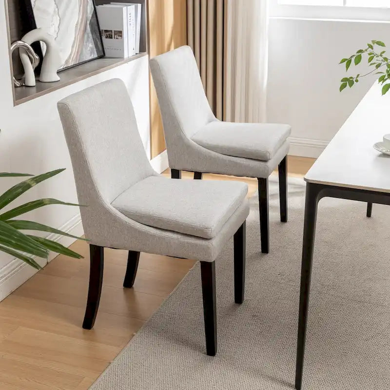 Lot de 2 chaises de salle à manger modernes, chaises de cuisine et de salle à manger rembourrées avec pieds en bois massif, chaises en tissu de lin capitonné