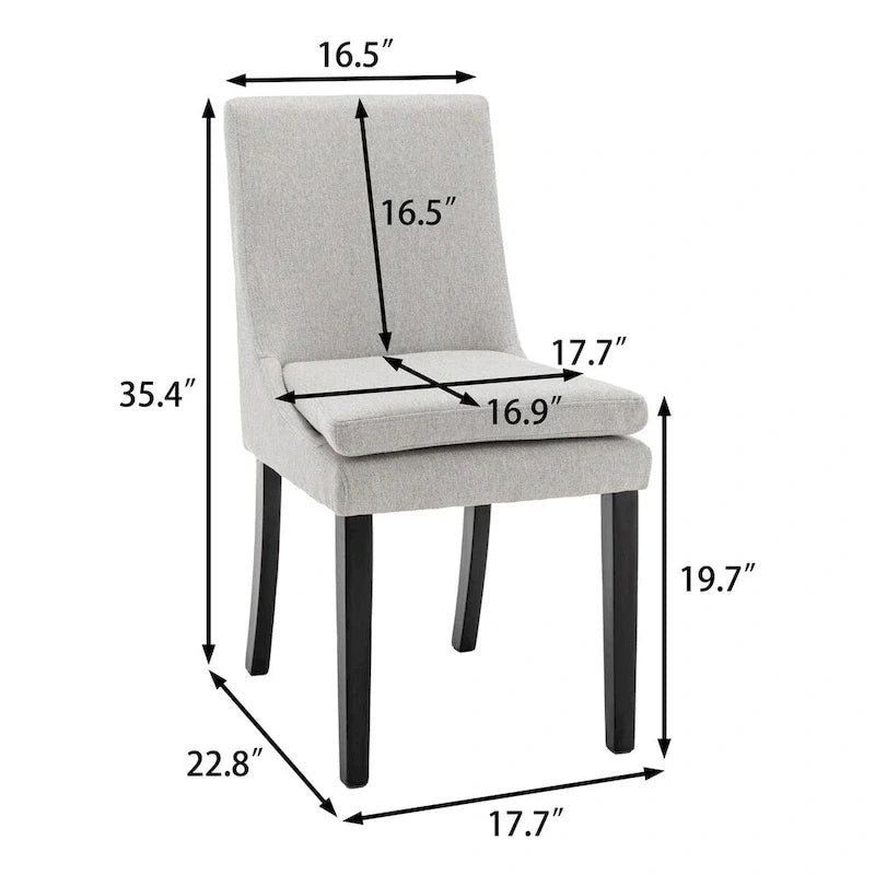 Lot de 2 chaises de salle à manger modernes, chaises de cuisine et de salle à manger rembourrées avec pieds en bois massif, chaises en tissu de lin capitonné
