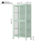 Meuble de rangement à quatre portes vitrées avec étagères et pieds réglables en acier laminé à froid