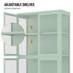 Meuble de rangement à quatre portes vitrées avec étagères et pieds réglables en acier laminé à froid
