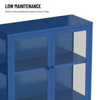 Meuble de rangement à quatre portes vitrées avec étagères et pieds réglables en acier laminé à froid