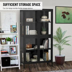Meuble de rangement à quatre portes vitrées avec étagères et pieds réglables en acier laminé à froid