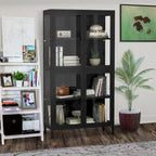 Meuble de rangement à quatre portes vitrées avec étagères et pieds réglables en acier laminé à froid