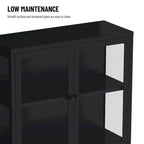 Meuble de rangement à quatre portes vitrées avec étagères et pieds réglables en acier laminé à froid