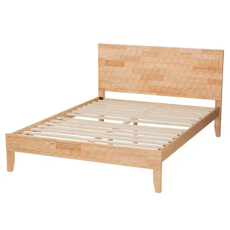 Lit plateforme sculpté en nid d'abeille Hosea Baxton Studio, couleur naturelle