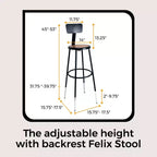 Tabouret en acier avec dossier collection Felix Hampden Furnishings 32-39 po