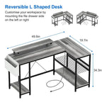 Bureau d'angle moderne avec prises de courant et éclairage LED
