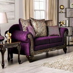 Causeuse Grendel traditionnelle en chenille violette avec accoudoirs roulés par Furniture of America