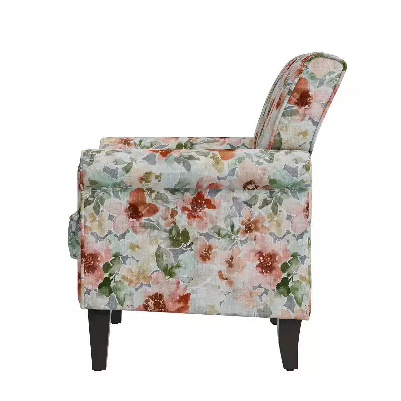 Fauteuil d'appoint traditionnel à accoudoirs roulés Handy Living Janet avec clous en étain et motif floral